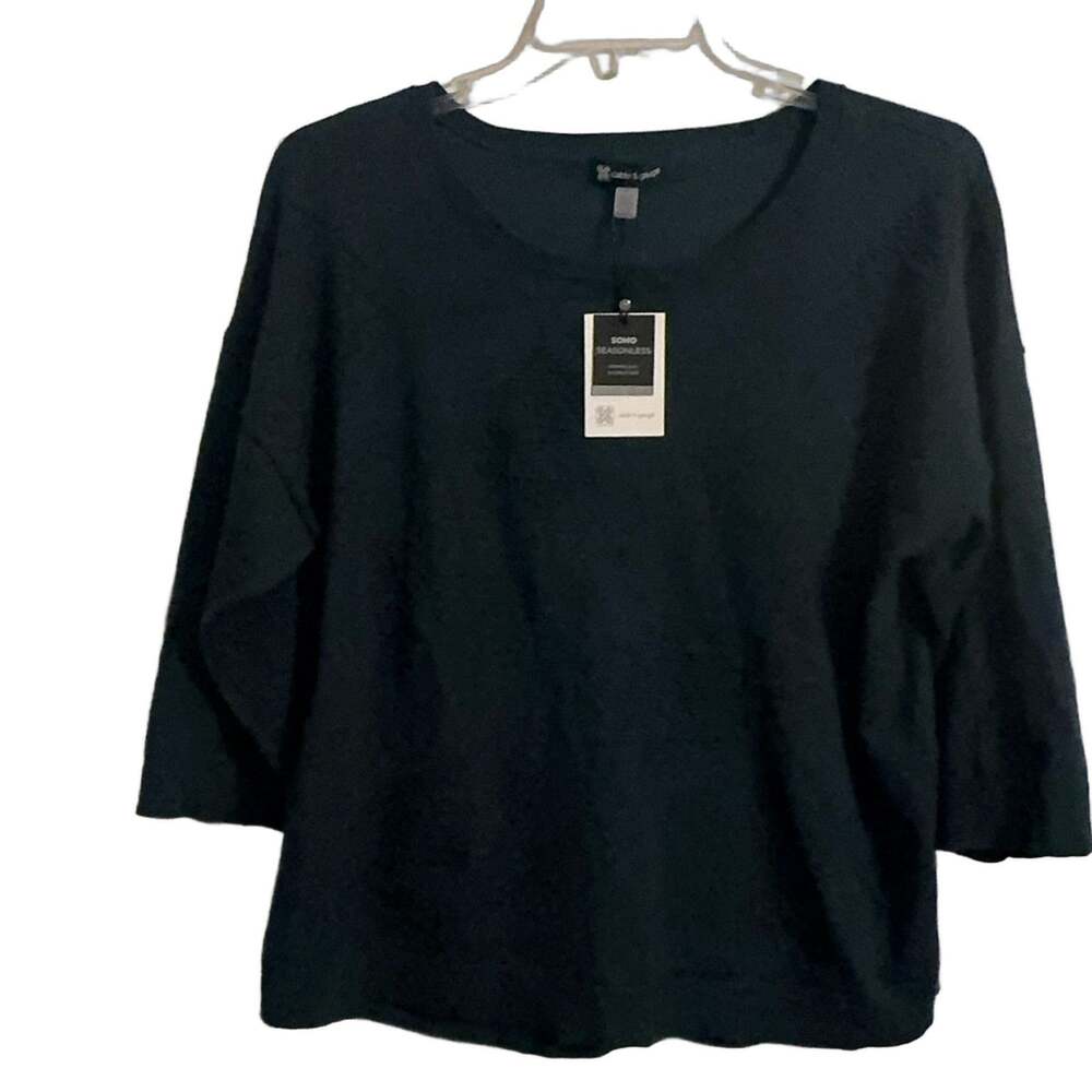 Cable & Gauge 1X Sweater Dark Evergreen Tree Knit 3/4 Sleeve Round Neck Holiday